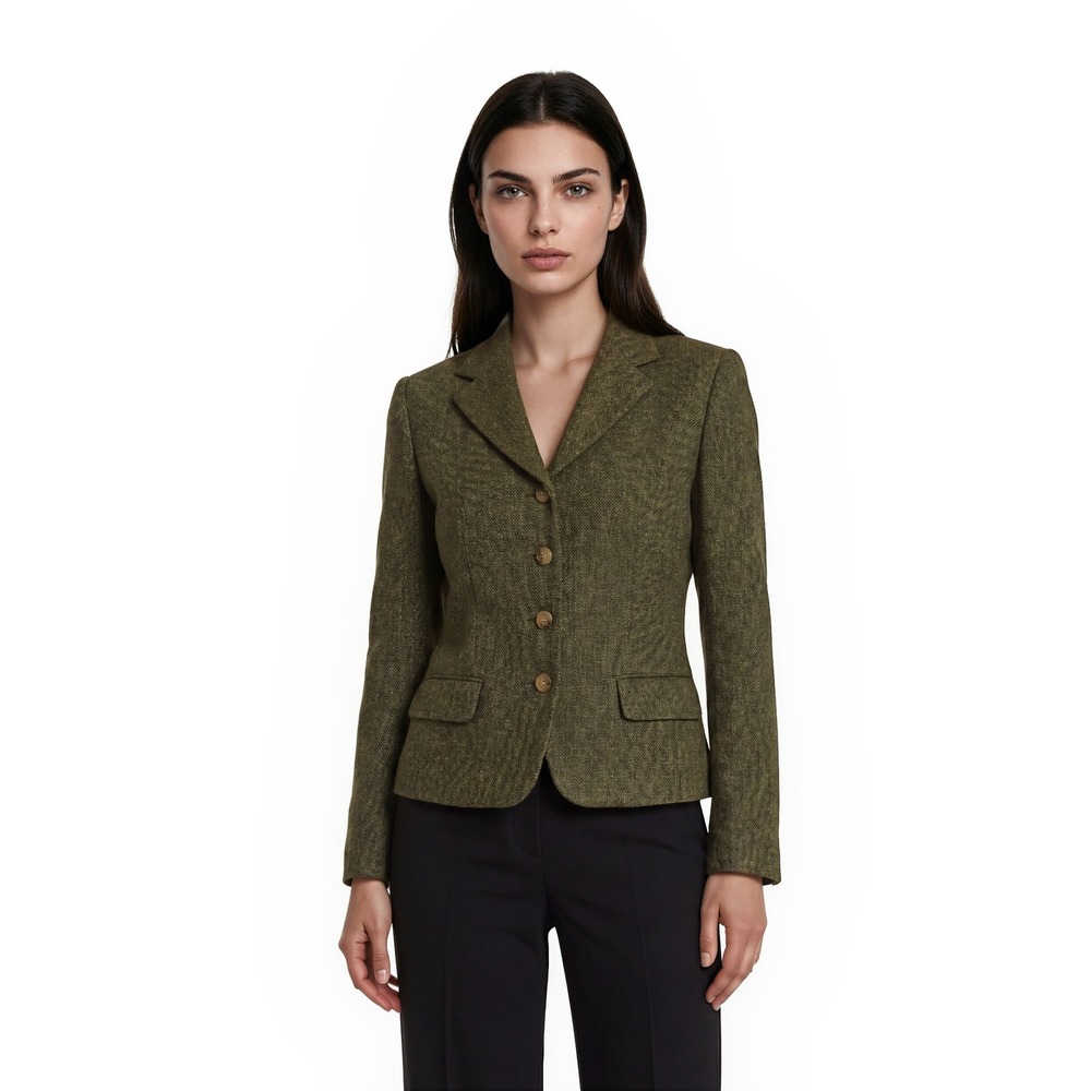 Lauren Ralph Lauren Blazer Women's Size 6 Olive Green Gold Metallic Linen Tweed